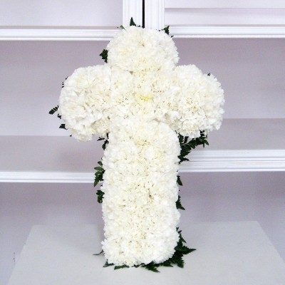 Comprar Cruz de claveles blancos Barcelona