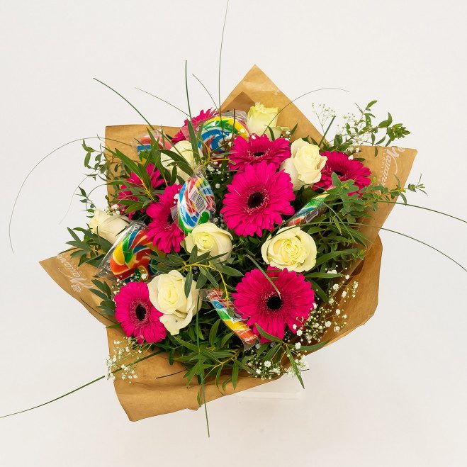 Comprar Ramo de flor variada y piruletas Barcelona Comprar Ramo de flor variada y piruletas Barcelona