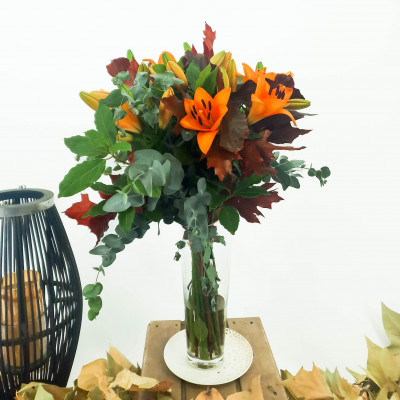 Comprar Ram de lilium taronja i fulles de tardor Barcelona