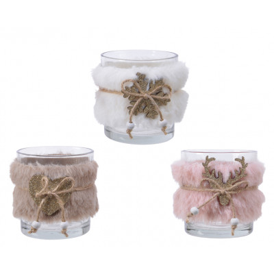 Comprar Portavelas cristal decorado con tela y figura Barcelona