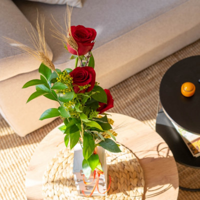 Comprar Base LOVE amb 3 roses vermelles Barcelona