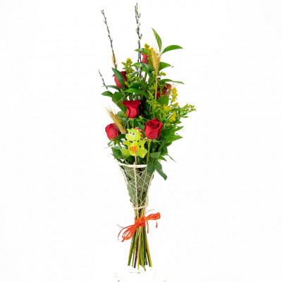 Comprar Estructura de vimet amb 6 roses vermelles Barcelona