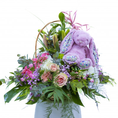 Comprar Cesta de flor variada con peluche Barcelona