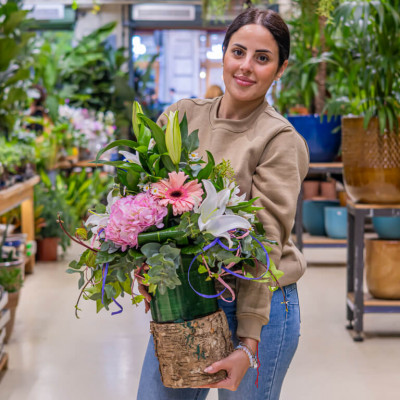 Comprar Cilindro madera con flores tono pastel Barcelona