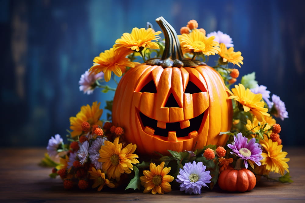 decoracion de calabaza con flores calabaza con flores