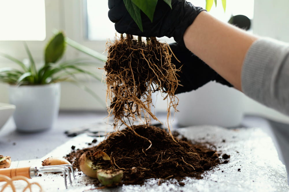 trasplantar plantas en otoño planta con raices